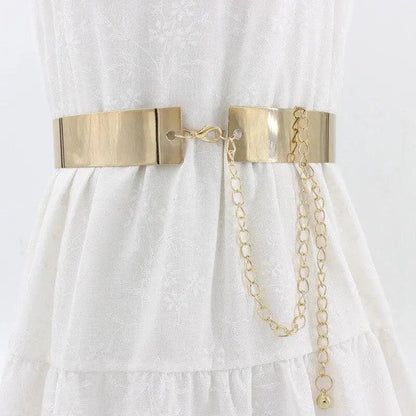 Shiny Women Metal Belt Luxurious Gold Dress Chain Belts Elegant Polished Adjustable Metal Mirror Waist Belt