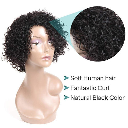Short Kinky Curly Human Hair Wig Afro Short Wigs Pixie Cut Wig Human Hair No Lace Front Natural Brazilian Hair Pixie Wigs For For Black Women Gifts for Girlfriends