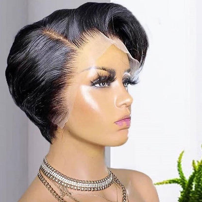 Short Pixie Cut Wig Transparent Lace Human Hair Wigs For Women Straight Frontal Wig Side Part Bob Wig Short Lace Part Wigs For Black Women Gifts for Girlfriends