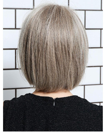 Short Straight Synthetic Brown Mix Gray Hair Cute Bob Wigs with Bangs for White/Black Women Cosplay Party or Daily Wear Wigs For Black Women Cosplay Wigs For Women