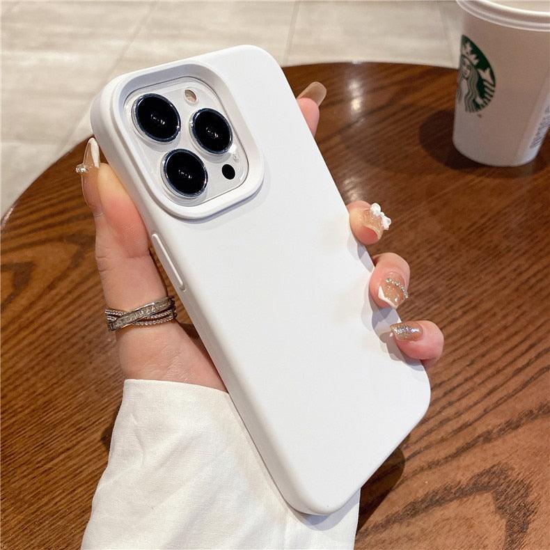 Silicone Soft Thick Protective Rubber Phone Basic Case For iPhone 14 13 Pro Max Case Luxury Silicone Phone Case for iPhone Solid Color Classic Camera Protection Case