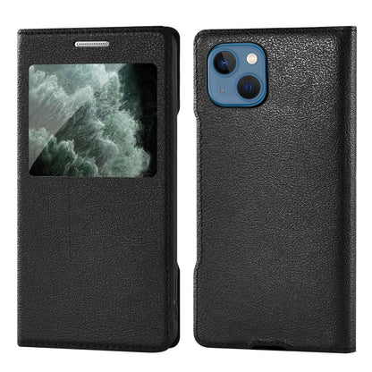 Simple Flip Ultra Thin Window Cover Leather Phone Case For iPhone 14 13 12 11 Pro Mini Luxury Leather Wallet Case Flip Cover Classic Simple iphone case