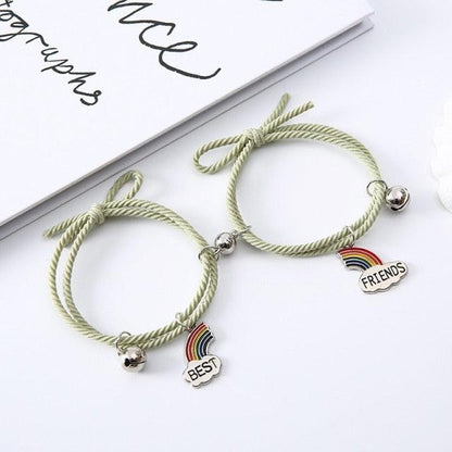 Simple Rainbow Magnet Attract Couple Bracelet Rainbow Bell Pendant Friendship Jewelry Adjustable Braided Rope Bangle Couple Bracelets Magnetic Matching Bracelets Jewelry Gifts For Couples Bestfriend