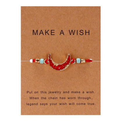 Simple Stone Charm Bracelet Colorful Black Red String Braided Couple Bracelets Wish Card Jewelry Handmade Woven Thread Rope String Nature Stone Beads Charm Bracelet Cuff Bangles With Message Card 18-30cm