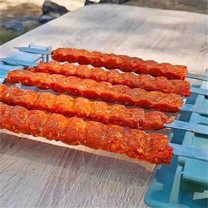 Single Row Kebab Maker BBQ Meat Skewer Machine Kebab Press Maker Reusable Plastic BBQ Skewer Maker Kebab Preparation BBQ Tool Barbecue Skewers Kebab Maker Simple Operation Barbecue Tool for Outdoor Grilling Barbecue