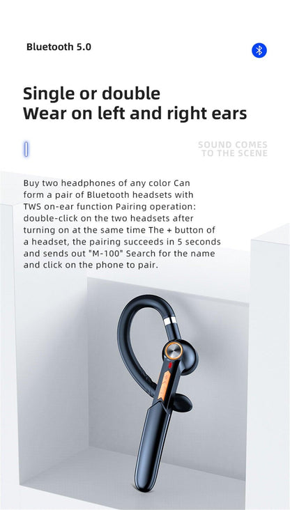 Single Wireless Bluetooth 5.0 Headset Handsfree HIFI Fingerprint Touch Hanging Ear Earphone for iPhone Waterproof Earpiece Ear Wireless Bluetooth Sport Headphones