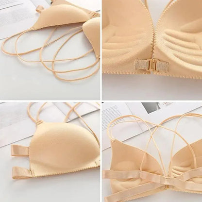Sizzling Back Beautify Ladies Front Closure Wire Free Fashion Bra Padded Lingerie Bralette Gather Push Up Seamless Bra For Female