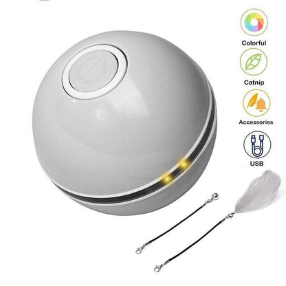 Smart Interactive Cat Toy Colorful LED Self Rotating Ball Bell and Feather Toys USB Rechargeable Cat Kitten Ball Toy Cat Exercise Ball with Feather Bell and Catnip