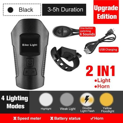 Smart Waterproof Bicycle Light USB Rechargeable Bike Front Light Flashlight With Bike Computer LCD Speedometer Waterproof Bicycles Light And Odometer Horn For Safe Cycling 4 Modes Fits For All Mountain Road Bikes