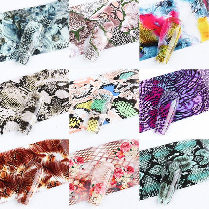 Snakeskin Nail Foils for Nails Transfer Paper Sticker Sexy Sliders Adhesive Paper Wraps Snake Nail Art Decorations Women Nail Decorations Accessories Metal Curve Stripe Lines Design Letter Nail Sticker Adhesive Decoration