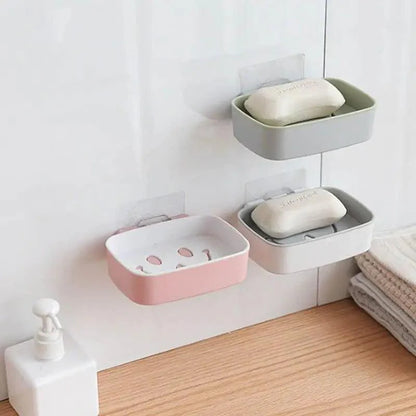 Soap Rack No Drilling Wall Mounted Double Layer Soap Holder Soap Sponge Dish Bathroom Accessories Soap Dishes Self Adhesive Soap Dish Bar Soap Holder Soap Dishes Tray Saver Case Box for Shower Bathroom Kitchen Dish Drainer Drying Rack