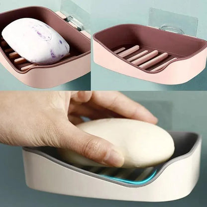 Soap Rack No Drilling Wall Mounted Double Layer Soap Holder Soap Sponge Dish Bathroom Accessories Soap Dishes Self Adhesive Soap Dish Bar Soap Holder Soap Dishes Tray Saver Case Box for Shower Bathroom Kitchen Dish Drainer Drying Rack
