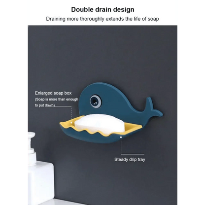 Soap Rack No Drilling Wall Mounted Drain Non Perforated Double Layer Holder Sponge Dish Accessories Magic Soap Dishes Bathroom Cute Soap Dish for Kids Plastic Self Draining Soap Holder for Shower Wall Cartoon Hanging Bathroom Soap Tray with Suction Cup