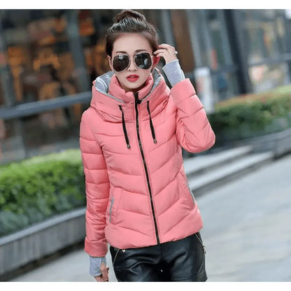 Soft And Comfortable Winter Jacket For Women Short Women's Thicken Outerwear In solid hooded Coats Zipper For Female Slim Cotton padded basic tops