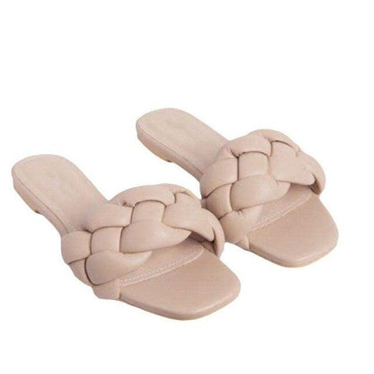 Soft Leather Woven Slippers Women Summer Flat Heels Beach Casual Slides Shoes Woman Outdoor Sandals Open Toe Slippers Summer Sandals For Women Flat Shoes Office Elegant Design Sandals