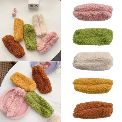 Soft Plush Pencil Case Stationery Pouch Cosmetic Zipper Pouch Bag Simple Lightweight Design