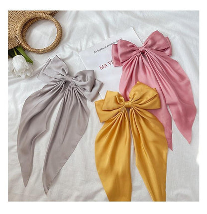 Solid Color Big Large Satin Bow Hairpins Barrettes For Women Girl Wedding Long Ribbon Hair Clip Fashion Hairgrips Accessories For Party