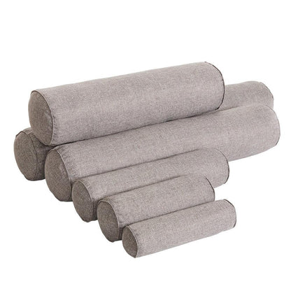 Solid Long Round Maternity Pillow Cotton linen Neck Headrest Body pillow Bed Chair Car Seat Backrest Sleeping Pillow Round Cervical Roll Cylinder Bolster Pillow with Removable Washable Cover, Ergonomically Designed  for Head Neck Spine