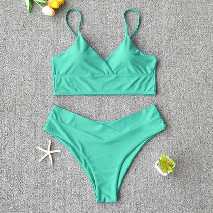 Solid Swimsuit Women Bikini Push Up Women's Crisscross Halter Bandage Bikini Strappy Bottom Swimsuits Swimwear Bikini Set Bathing Suit Two Piece Swim Suit Female