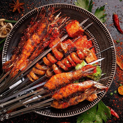 Stainless Steel Barbeque Skewer Storage Tube Reusable Grill Sticks Flat BBQ Fork BBQ Utensil Kitchen Outdoor Camping Accessories Kebab Skewers with Portable Metal Storage Tube Reusable for Grilling Barbecue Kitchen Party and Outdoor Cooking