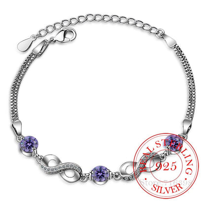 Sterling Silver Endless Love Infinity Chain Link Adjustable Women Bracelet Luxury Silver Infinity Endless Love Symbol Charm Adjustable Bracelet Valentines Day Gift For Wife Women Girls Mom
