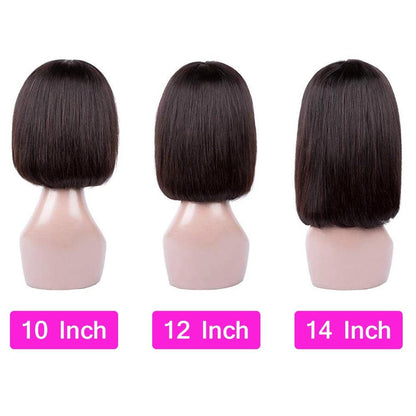 Straight Bob Human Hair Wigs With Bangs Short Brazilian Human Hair Bob Wigs For Woman No Lace Full Machine Made Human Hair Wigs For Black Women Gifts for Girlfriends