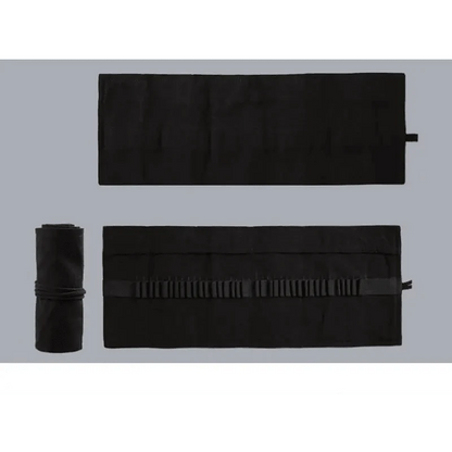 Students Roll Design Black Color Pencil Retro Canvas Wrap Up Pencil Case High Quality Stationary Pouch