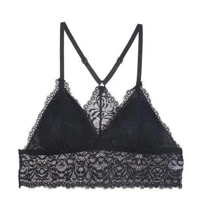 Stunning Women's French Style Lace Bra Girls Triangle Cup Lingerie With Deep V Wireless Underwear Soft Thin Seamless Bra