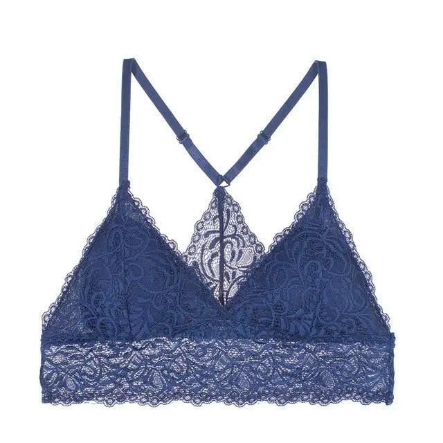 Stunning Women's French Style Lace Bra Girls Triangle Cup Lingerie With Deep V Wireless Underwear Soft Thin Seamless Bra