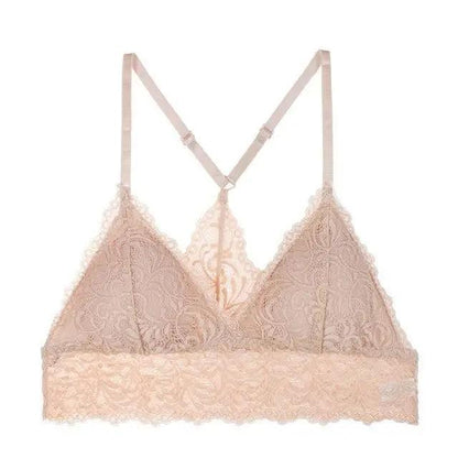 Stunning Women's French Style Lace Bra Girls Triangle Cup Lingerie With Deep V Wireless Underwear Soft Thin Seamless Bra