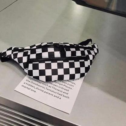Stylish And Fashionable Fanny Bag For Women Rave Festival Bum Travel Waist Pack Black And White Checkered