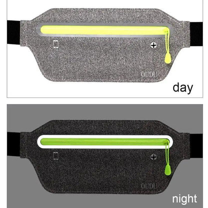Stylish Hidden Waist Bag Sports Phone Men's Belt Bag Ultra-Thin Waterproof Mini Fanny Pack Black Reflective Runners Belt Jogging Pocket Belt