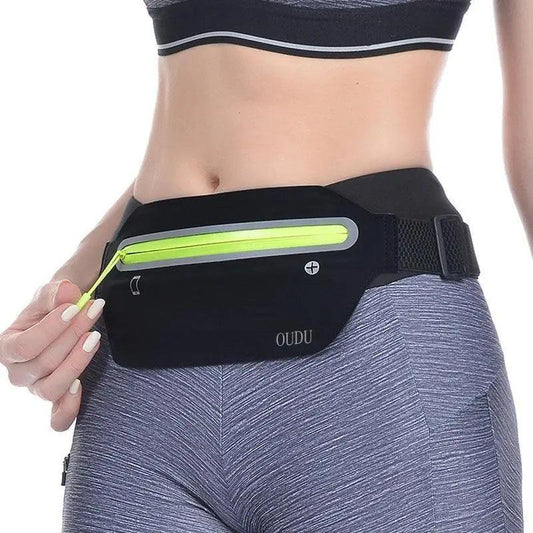 Stylish Hidden Waist Bag Sports Phone Men's Belt Bag Ultra-Thin Waterproof Mini Fanny Pack Black Reflective Runners Belt Jogging Pocket Belt