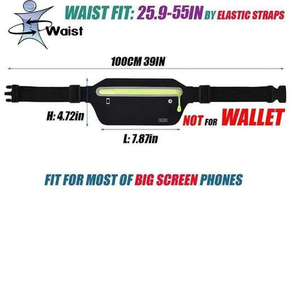 Stylish Hidden Waist Bag Sports Phone Men's Belt Bag Ultra-Thin Waterproof Mini Fanny Pack Black Reflective Runners Belt Jogging Pocket Belt