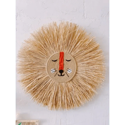 Stylish Interior Hand Woven Cartoon Lion Hanging Decorations Cotton Thread Weaving Animal Head Ornament Children room Wall Hanging