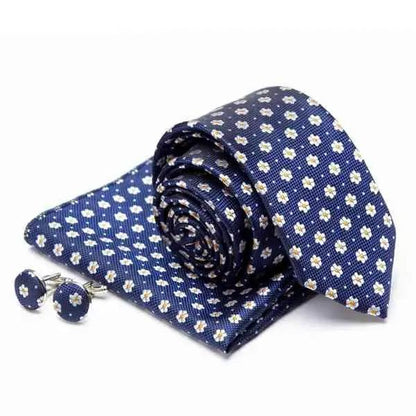 Stylish Silk Necktie With Pocket Square And Matching Cufflinks Set For Men Retro Formal Wear Necktie Set For Men