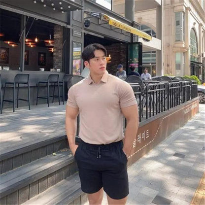 Summer Casual Man New Fashion Polo T Shirt Men Gyms Fitness Modern Short Sleeve T-Shirt Male Bodybuilding Workout Polo Tees Tops Clothes Men's Muscle T-Shirt Plus Size Short Sleeve Polo Shirt Casual Tops Summer Tee Shirts Slim Fit Workout Shirts