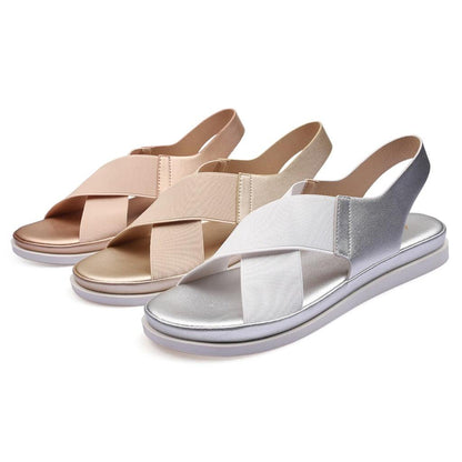 Summer Comfy Slip On Women Sandals Elastic Textile Sandals Casual Beach Shoes For Woman Classics Non-slip Lightweight Flat Sandals Fashion Sandals Ankle Strap Flat Sandals