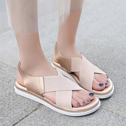 Summer Comfy Slip On Women Sandals Elastic Textile Sandals Casual Beach Shoes For Woman Classics Non-slip Lightweight Flat Sandals Fashion Sandals Ankle Strap Flat Sandals