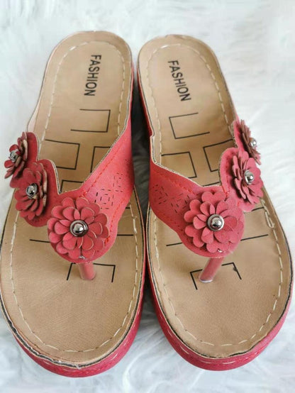 Summer Flat Sandal For Women Multicolor Handmade Retro Flowers Flip-Flops Women Slippers Cute Flat Summer Flats Sandals Women Strappy Flat Open Toe Sandals