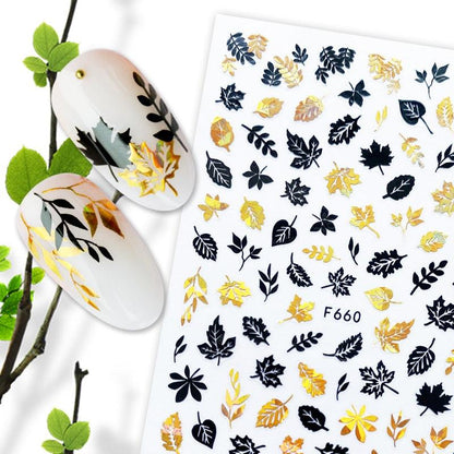 Summer Glitter Nail Decals Stickers Gold Black White Leaf Manicuring Foils Geometric Slider Nail Art Adhesive Decor Adhesive 3D Wave Design Decoration for Women Girls Art Stickers Decal Decoration Metallic Curve Strip Line Nail Decor