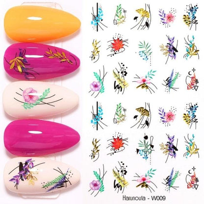 Summer Glitter Nail Decals Stickers Gold Black White Leaf Manicuring Foils Geometric Slider Nail Art Adhesive Decor Adhesive 3D Wave Design Decoration for Women Girls Art Stickers Decal Decoration Metallic Curve Strip Line Nail Decor