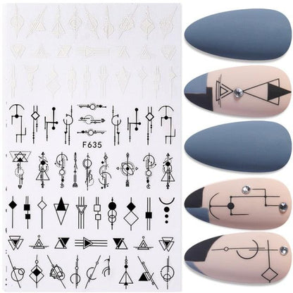 Summer Glitter Nail Decals Stickers Gold Black White Leaf Manicuring Foils Geometric Slider Nail Art Adhesive Decor Adhesive 3D Wave Design Decoration for Women Girls Art Stickers Decal Decoration Metallic Curve Strip Line Nail Decor