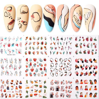 Summer Glitter Nail Decals Stickers Gold Black White Leaf Manicuring Foils Geometric Slider Nail Art Adhesive Decor Adhesive 3D Wave Design Decoration for Women Girls Art Stickers Decal Decoration Metallic Curve Strip Line Nail Decor