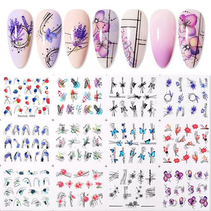 Summer Glitter Nail Decals Stickers Gold Black White Leaf Manicuring Foils Geometric Slider Nail Art Adhesive Decor Adhesive 3D Wave Design Decoration for Women Girls Art Stickers Decal Decoration Metallic Curve Strip Line Nail Decor