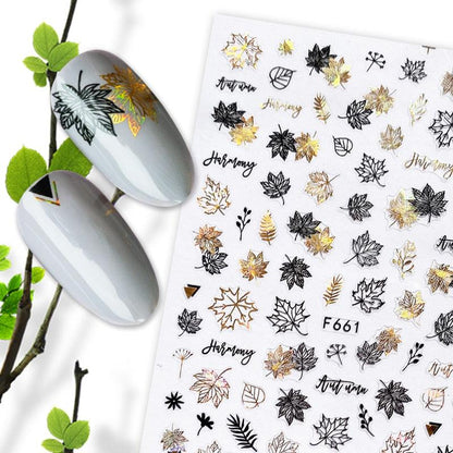 Summer Glitter Nail Decals Stickers Gold Black White Leaf Manicuring Foils Geometric Slider Nail Art Adhesive Decor Adhesive 3D Wave Design Decoration for Women Girls Art Stickers Decal Decoration Metallic Curve Strip Line Nail Decor