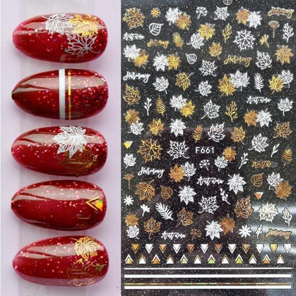 Summer Glitter Nail Decals Stickers Gold Black White Leaf Manicuring Foils Geometric Slider Nail Art Adhesive Decor Adhesive 3D Wave Design Decoration for Women Girls Art Stickers Decal Decoration Metallic Curve Strip Line Nail Decor