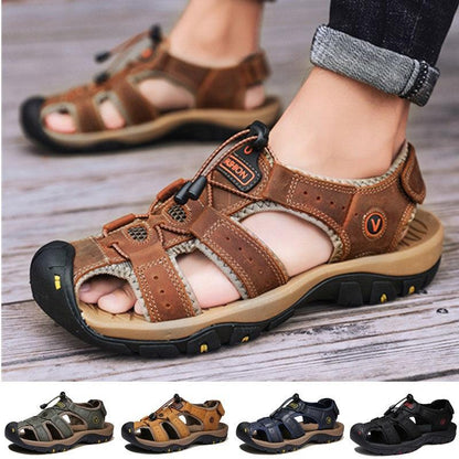 Summer Men's Breathable Sandals Beach Casual Shoes Thick Sole Closed Toe Aqua Shoes Hiking Fishing Summer Closed Toe Walking Sandal For Athletic Outdoor Lightweight Beach Breathable Waterproof Sandals