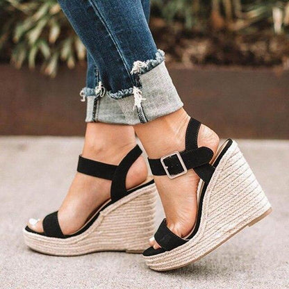 Summer Sandals Women Platform Shoes Candy Color Casual Girls Slip On Strap Cross Platform Espadrille Open Toe High Heel Sandals With Ankle Strap Buckle Up Shoes