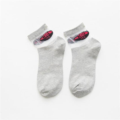 Summer Transparent Letter Patterned Socks Women Hollow Out Cotton Short Socks Thin Casual Ankle Socks Made Of Breathable Cotton Boat Socks For Women